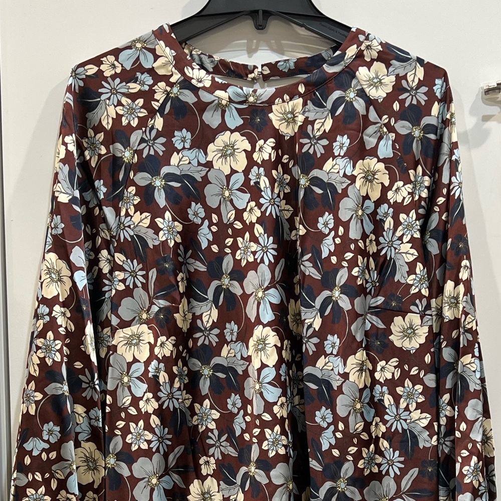 NWT! Future Collective x Reese Blutstein brown/blue floral open back mini dress - Picture 4 of 8